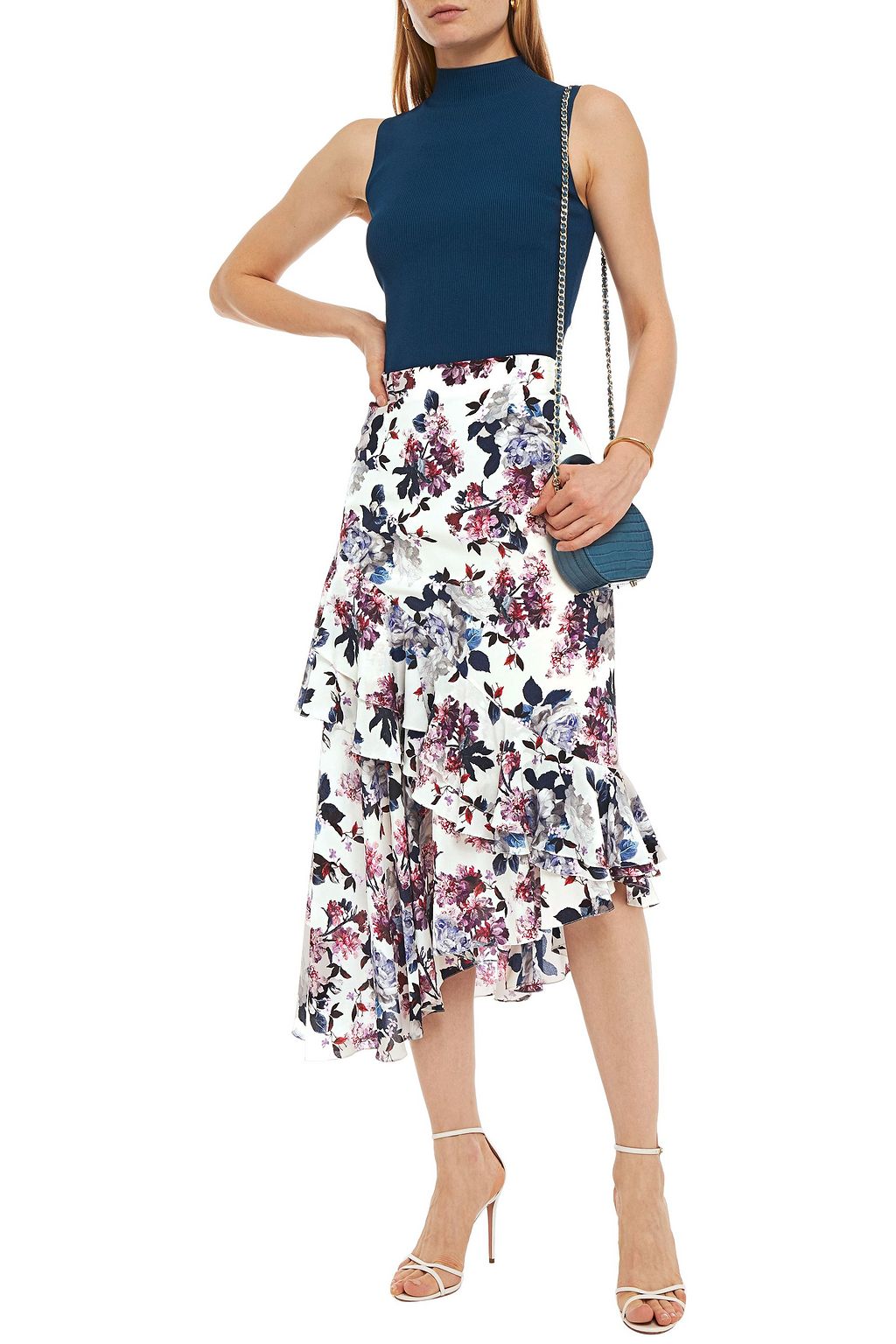 ERDEM Antoinette asymmetric tiered floral-print silk crepe de chine skirt