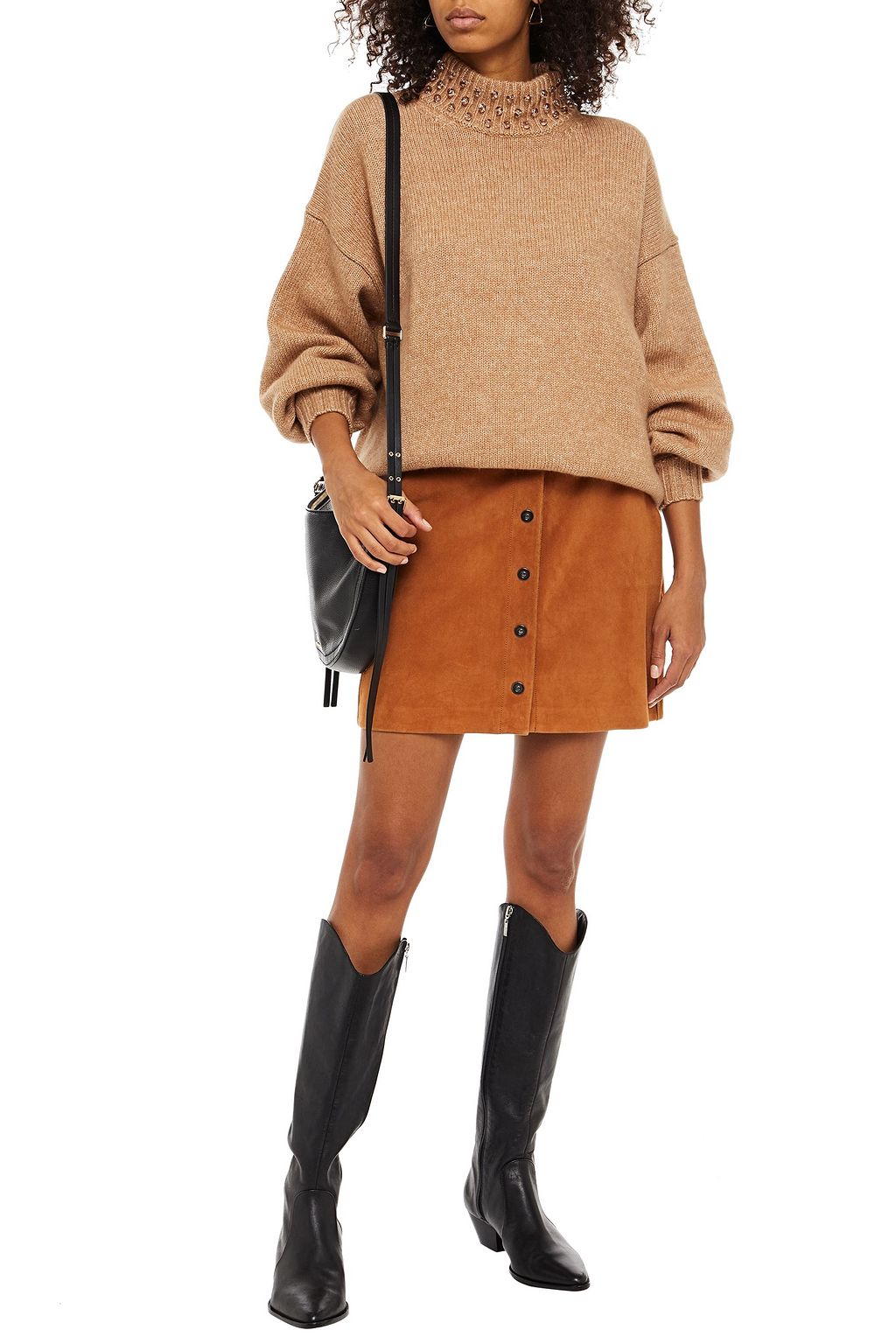 SEE BY CHLOÉ Bead-embellished marled wool and cotton-blend turtleneck sweater
