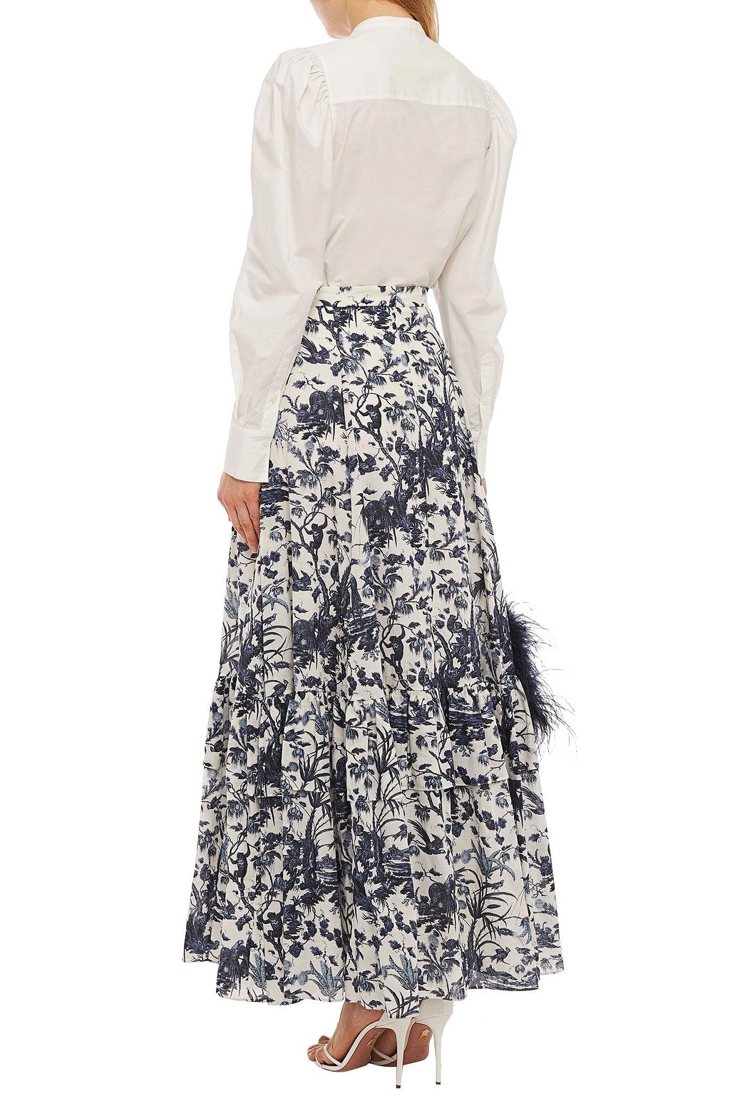 ERDEM Tiered printed cotton and linen-blend maxi skirt