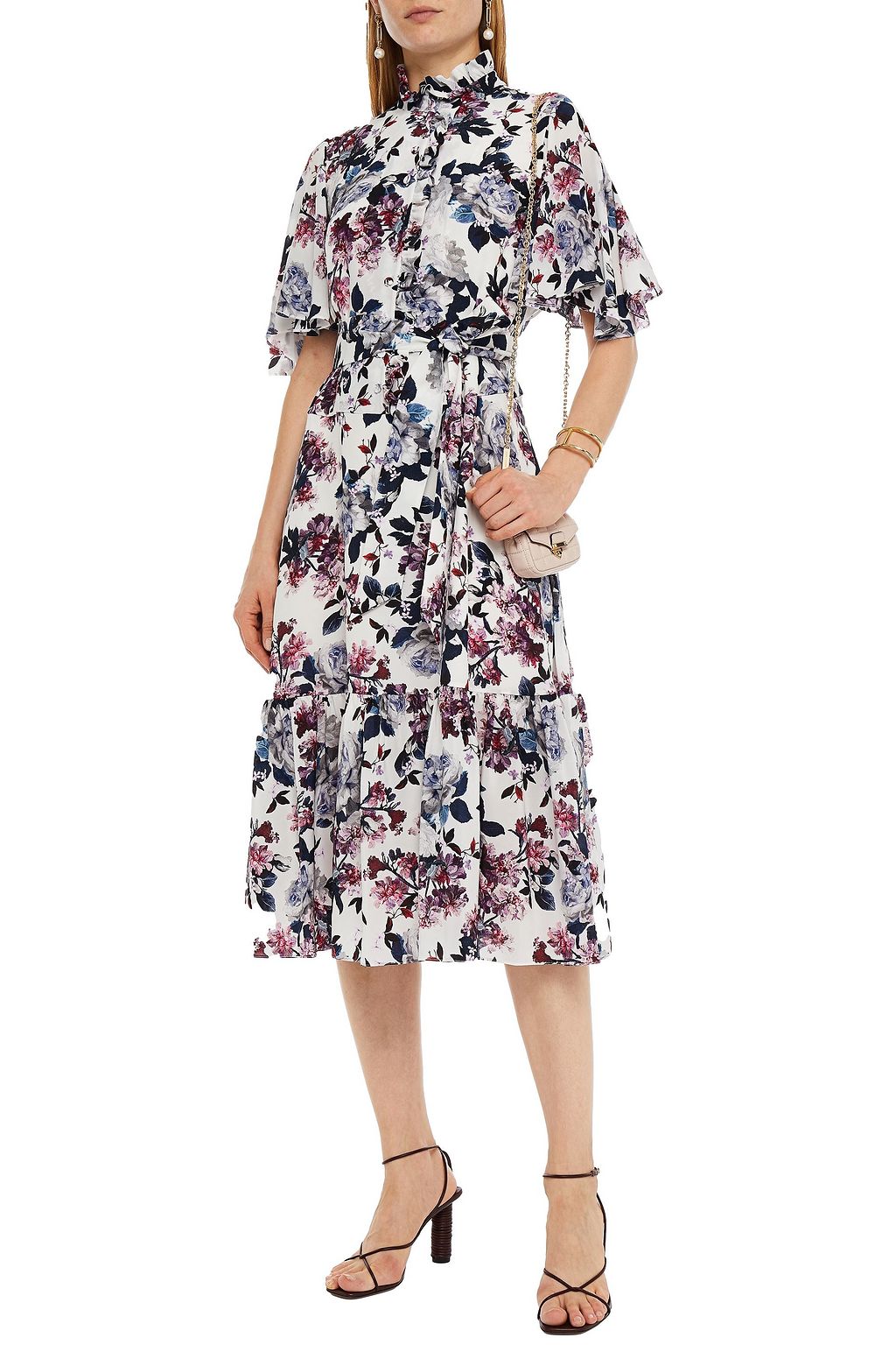 ERDEM Stefanna belted floral-print silk crepe de chine midi dress