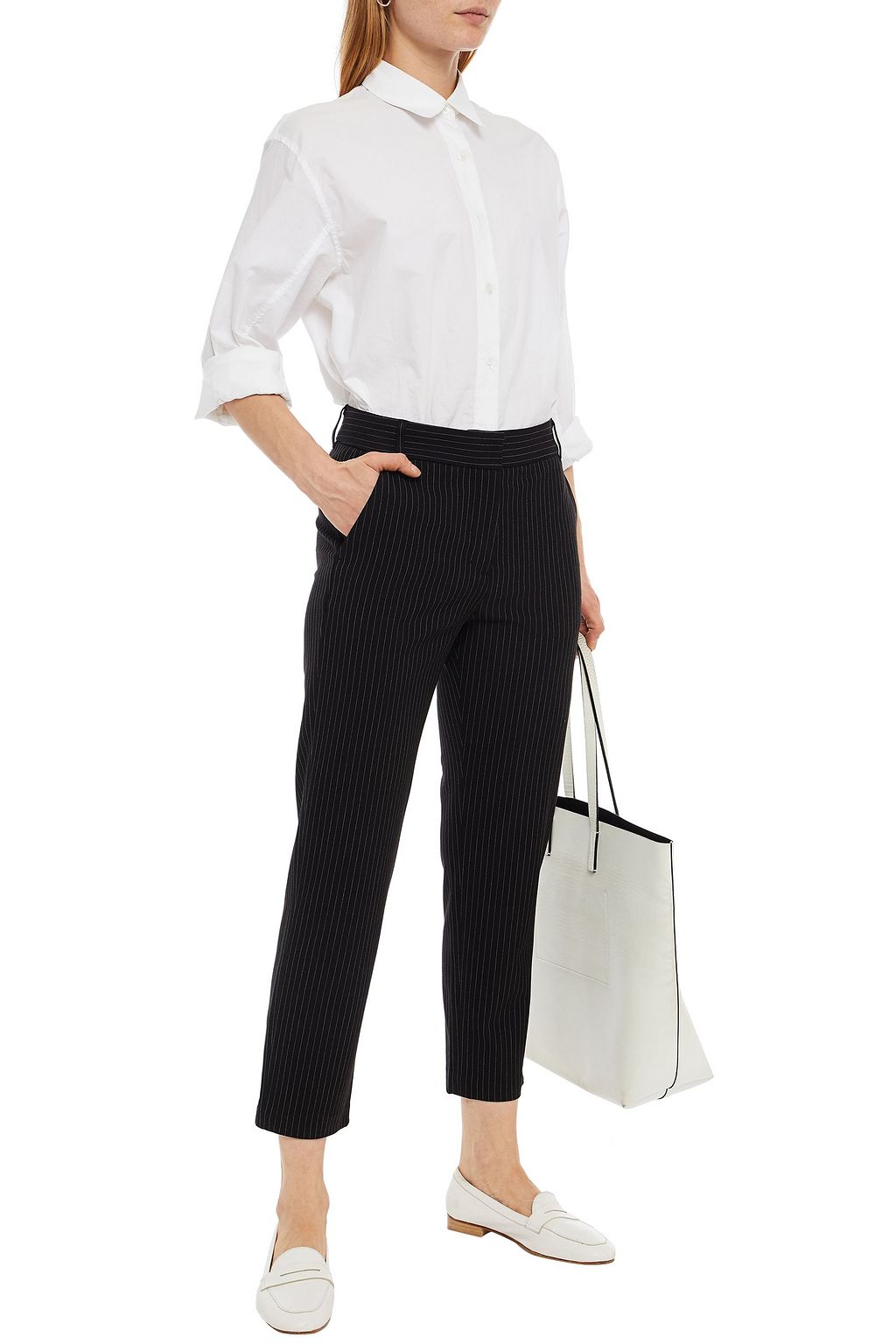 VELVET BY GRAHAM & SPENCER Brittany cropped pinstriped stretch-twill straight-leg pants