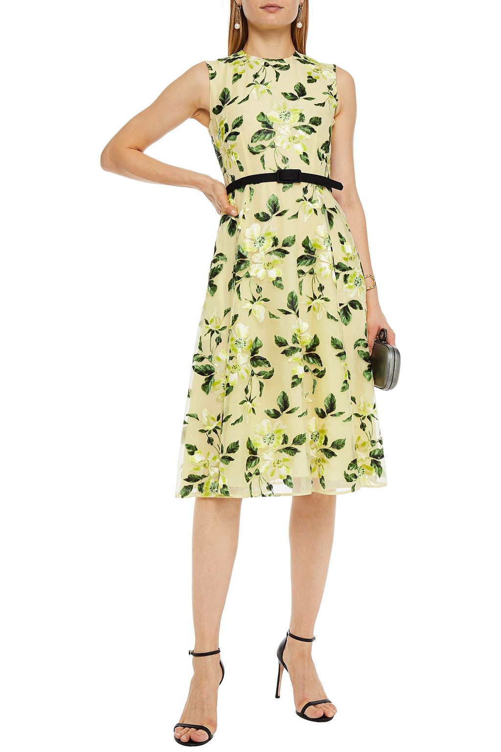 ERDEM Farrah belted embroidered silk-organza midi dress