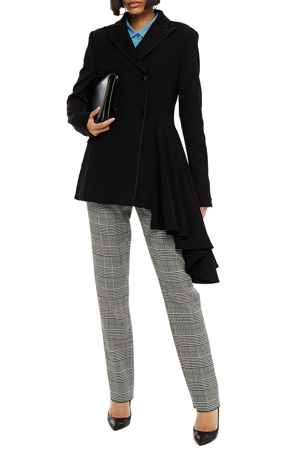OFF-WHITE™ Double-breasted asymmetric draped twill blazer