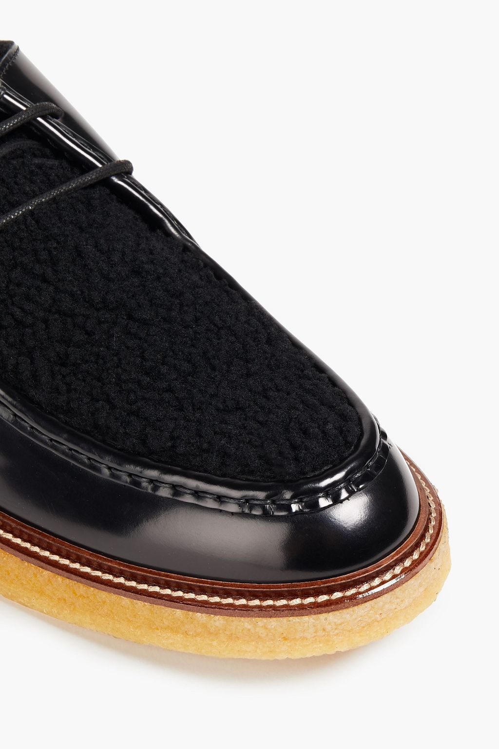 TOD'S Shearling-paneled patent-leather brogues