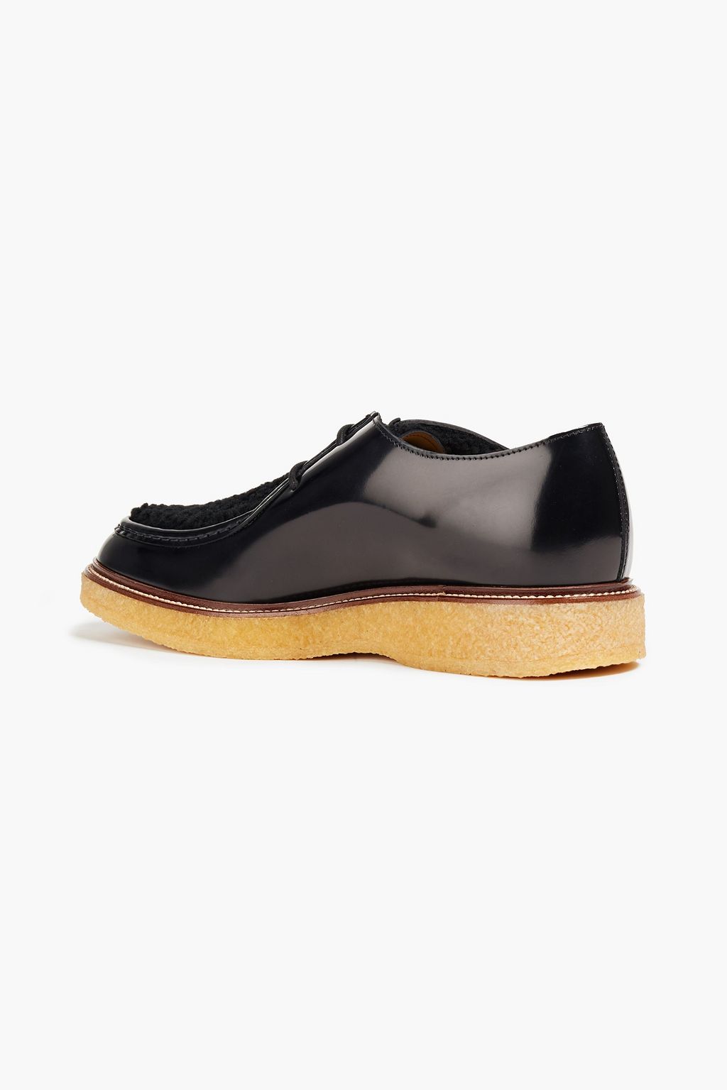TOD'S Shearling-paneled patent-leather brogues