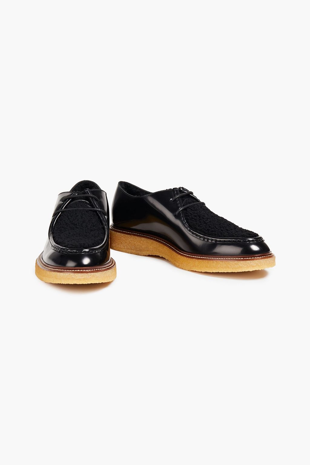 TOD'S Shearling-paneled patent-leather brogues