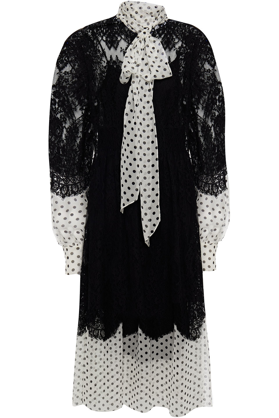 Erdem Woman Medina Pussy-bow Chiffon-paneled Lace Midi Dress Black Size 12