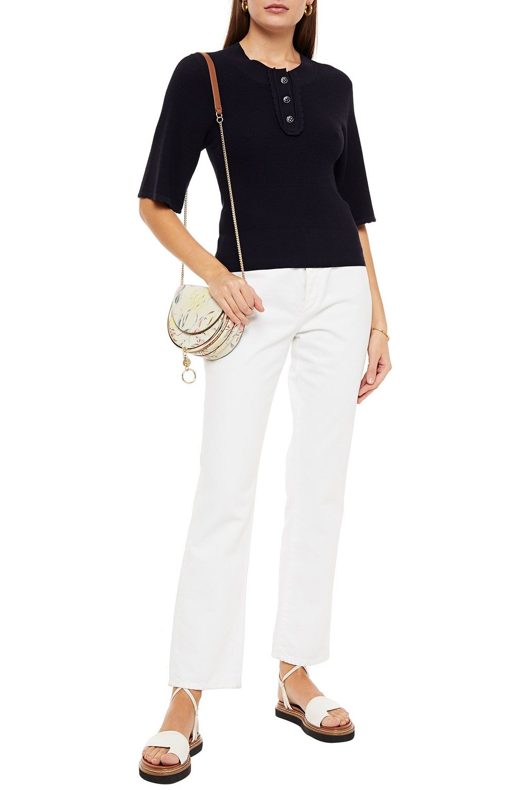 SEE BY CHLOÉ Scalloped stretch-knit polo shirt