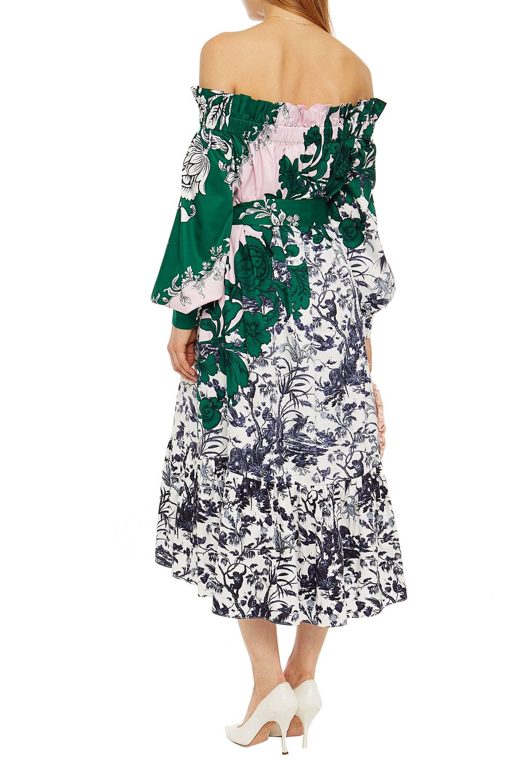 ERDEM Brigida off-the-shoulder floral-print cotton-poplin midi dress