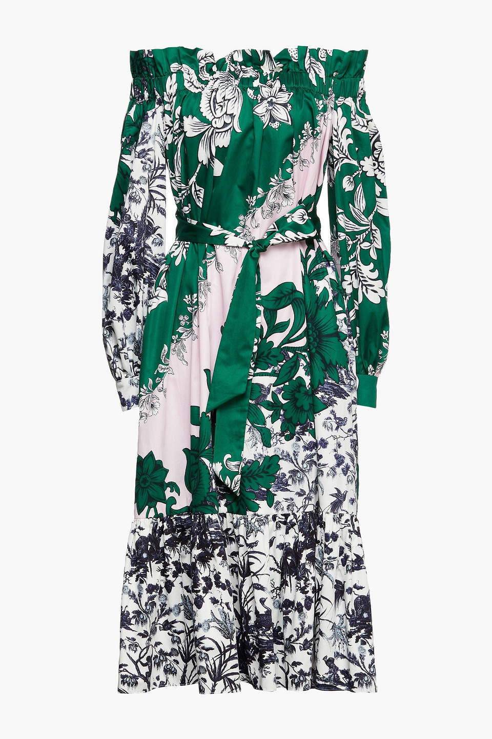 Erdem Woman Brigida Off-the-shoulder Floral-print Cotton-poplin Midi Dress Forest Green Size 6