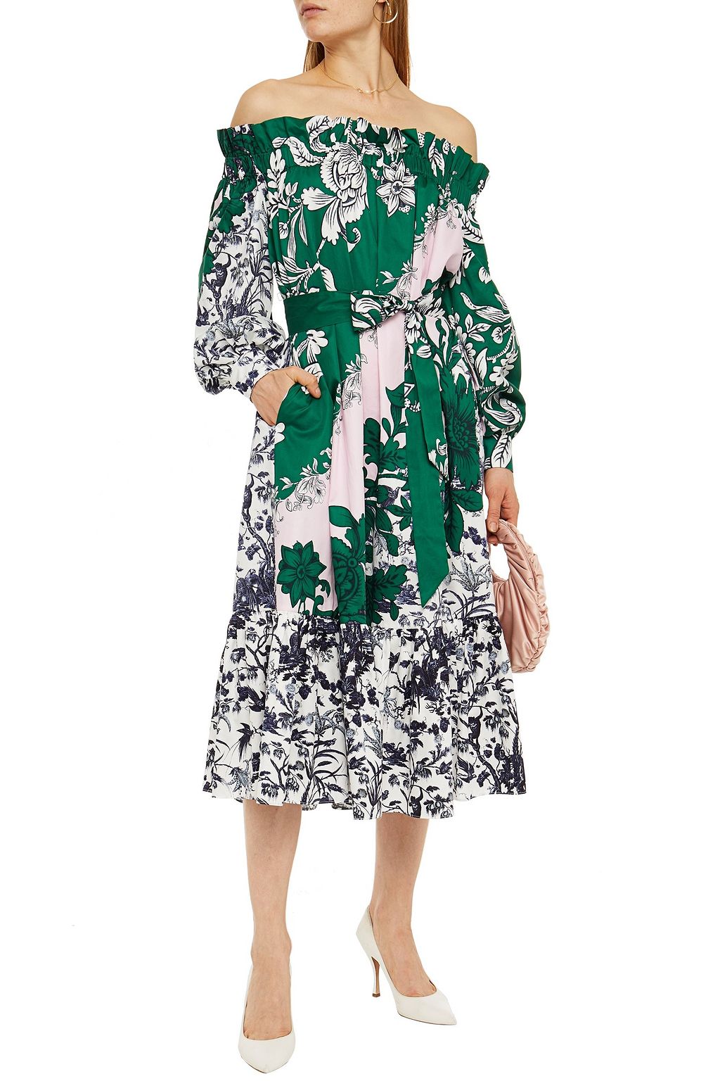 ERDEM Brigida off-the-shoulder floral-print cotton-poplin midi dress