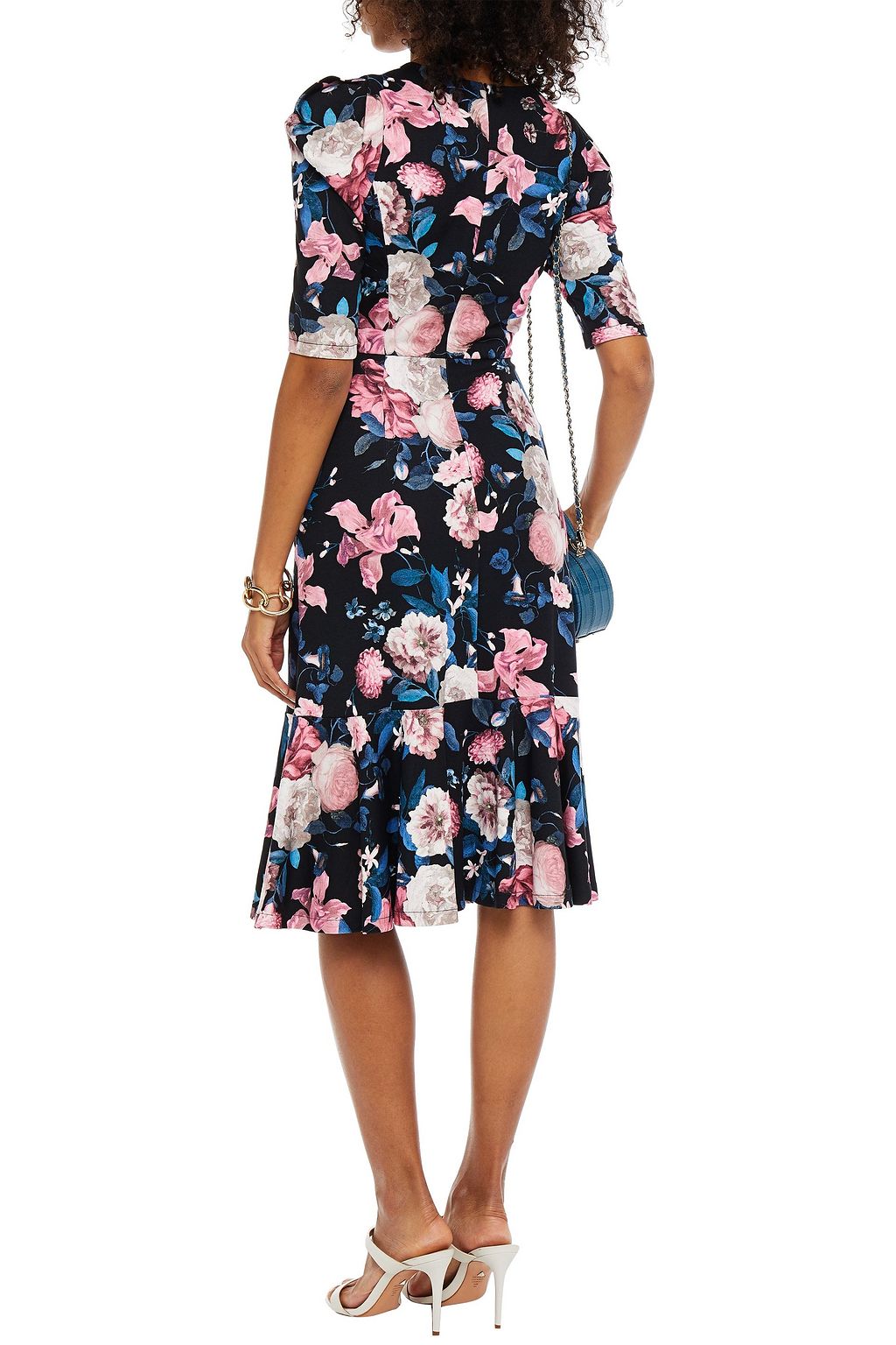 ERDEM Ottavia button-embellished floral-print ponte midi dress