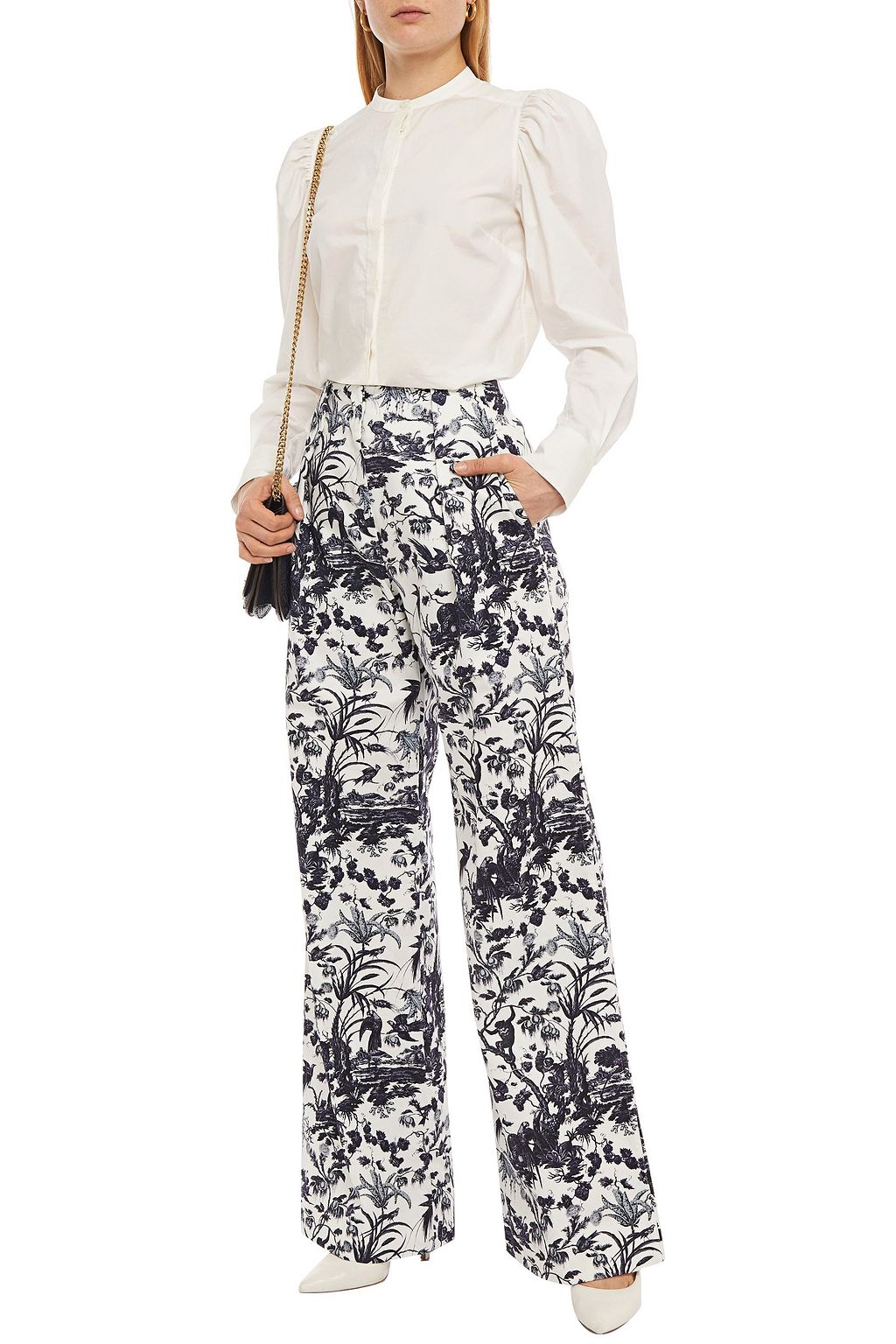 ERDEM Printed cotton-gabardine wide-let pants