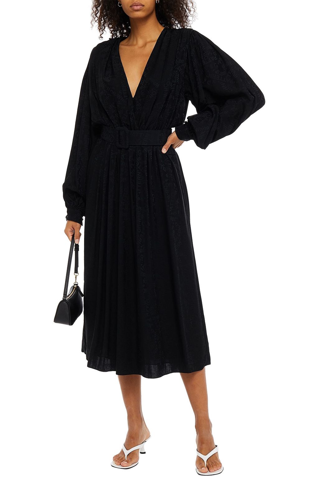 OFF-WHITE™ Belted gathered satin-jacquard midi dress