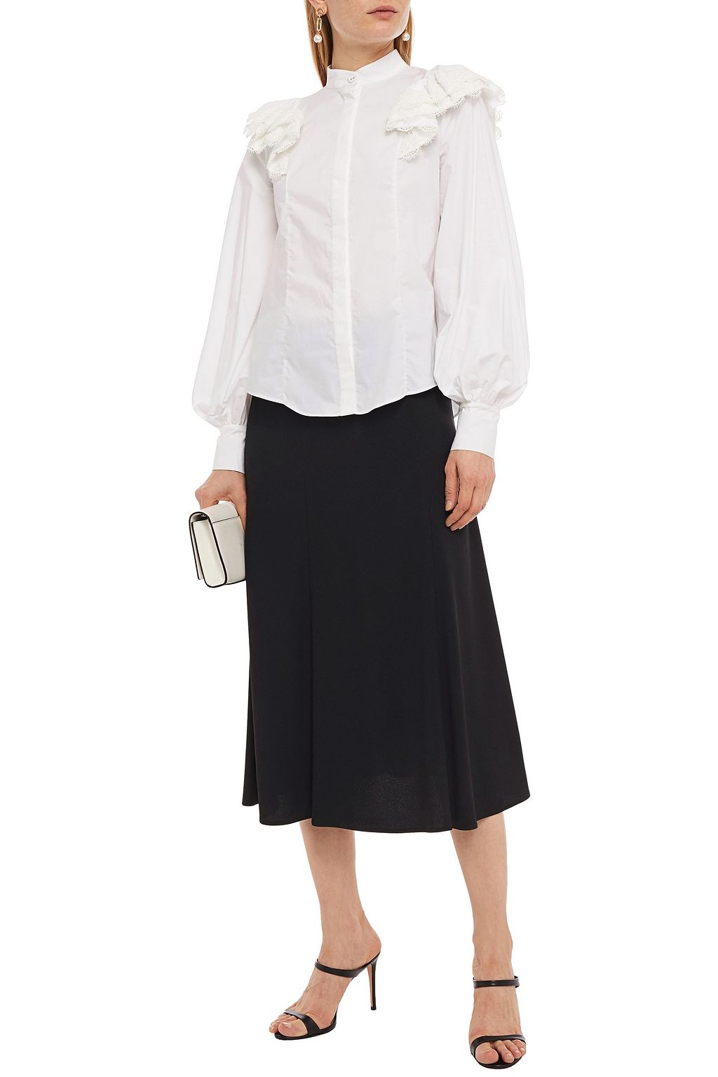 ERDEM Caterina ruffled crocheted lace-trimmed cotton-poplin blouse