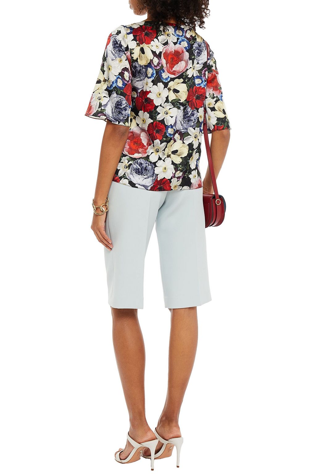 ERDEM Kamella button-embellished floral-print silk-satin top