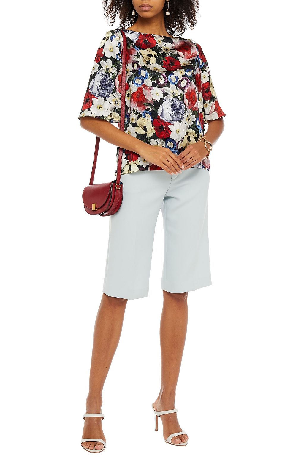 ERDEM Kamella button-embellished floral-print silk-satin top