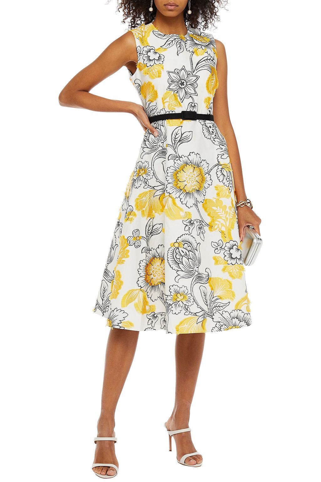 ERDEM Farrah belted fil coupé cotton-blend midi dress