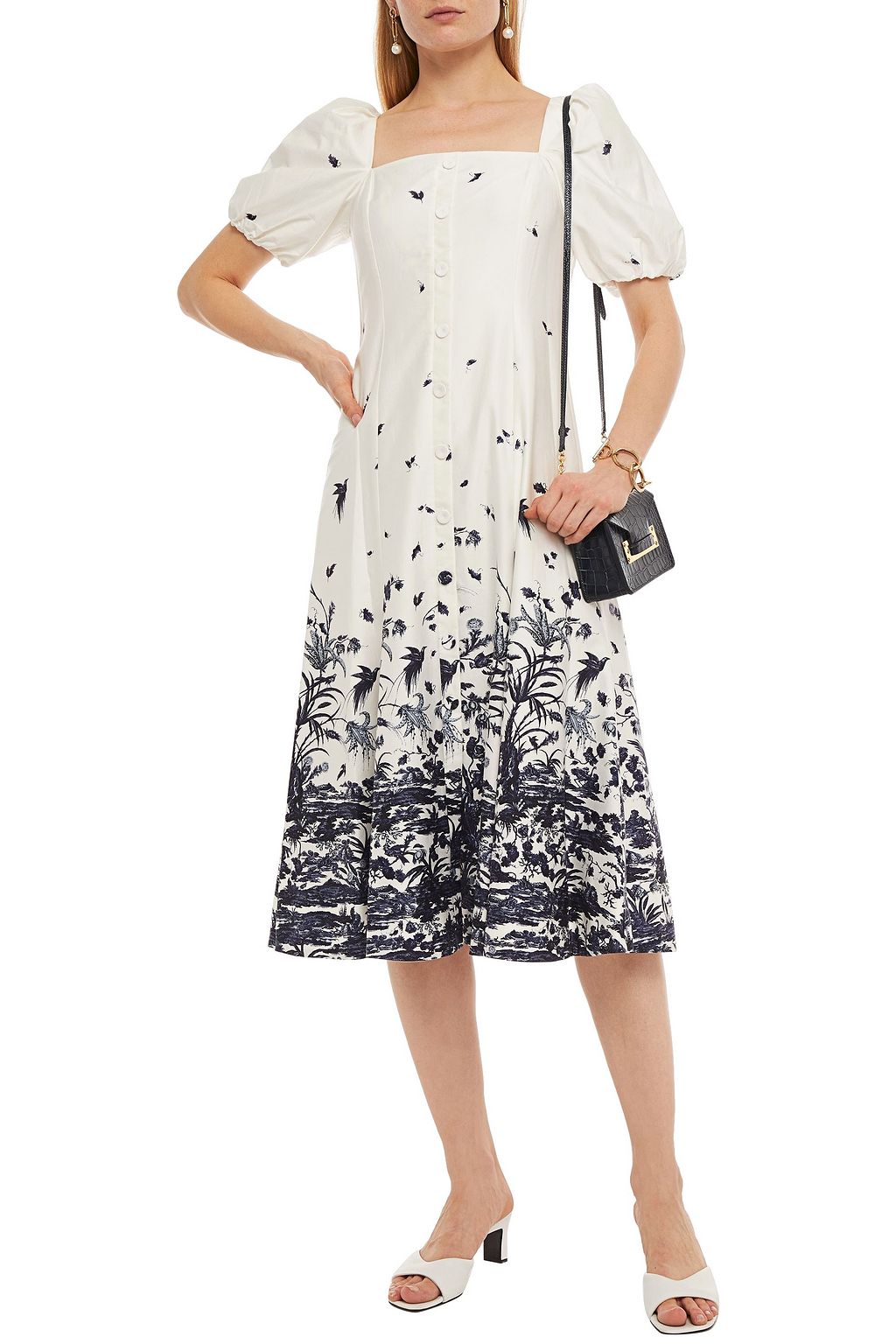 ERDEM Mariona printed cotton-sateen midi dress