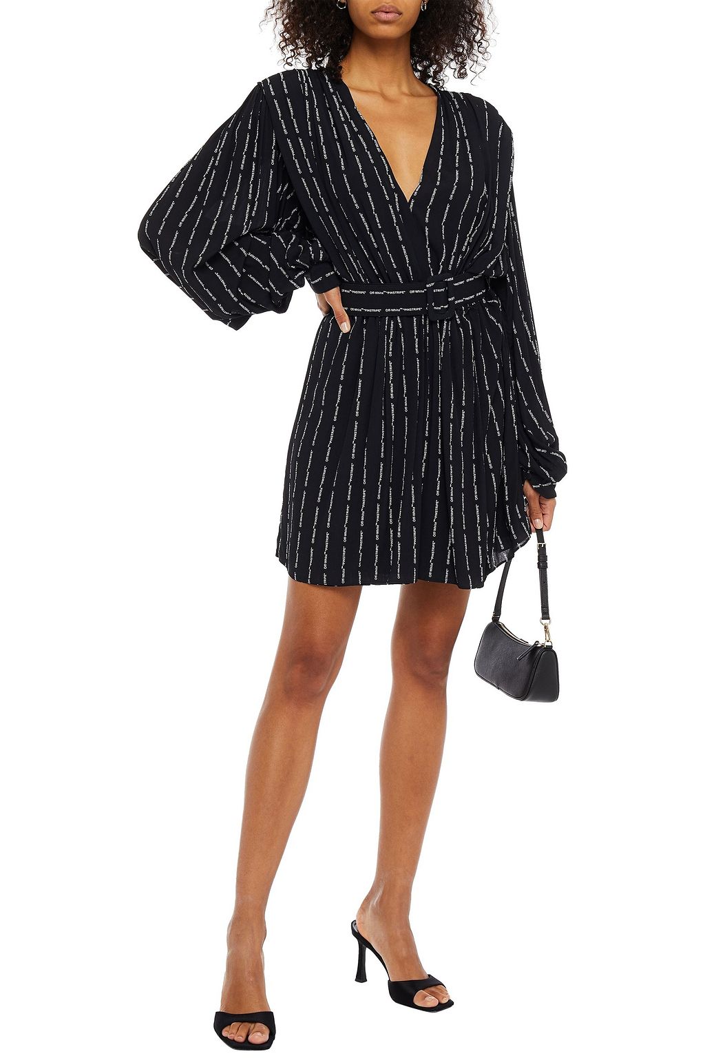 OFF-WHITE™ Wrap-effect belted printed crepe de chine mini dress
