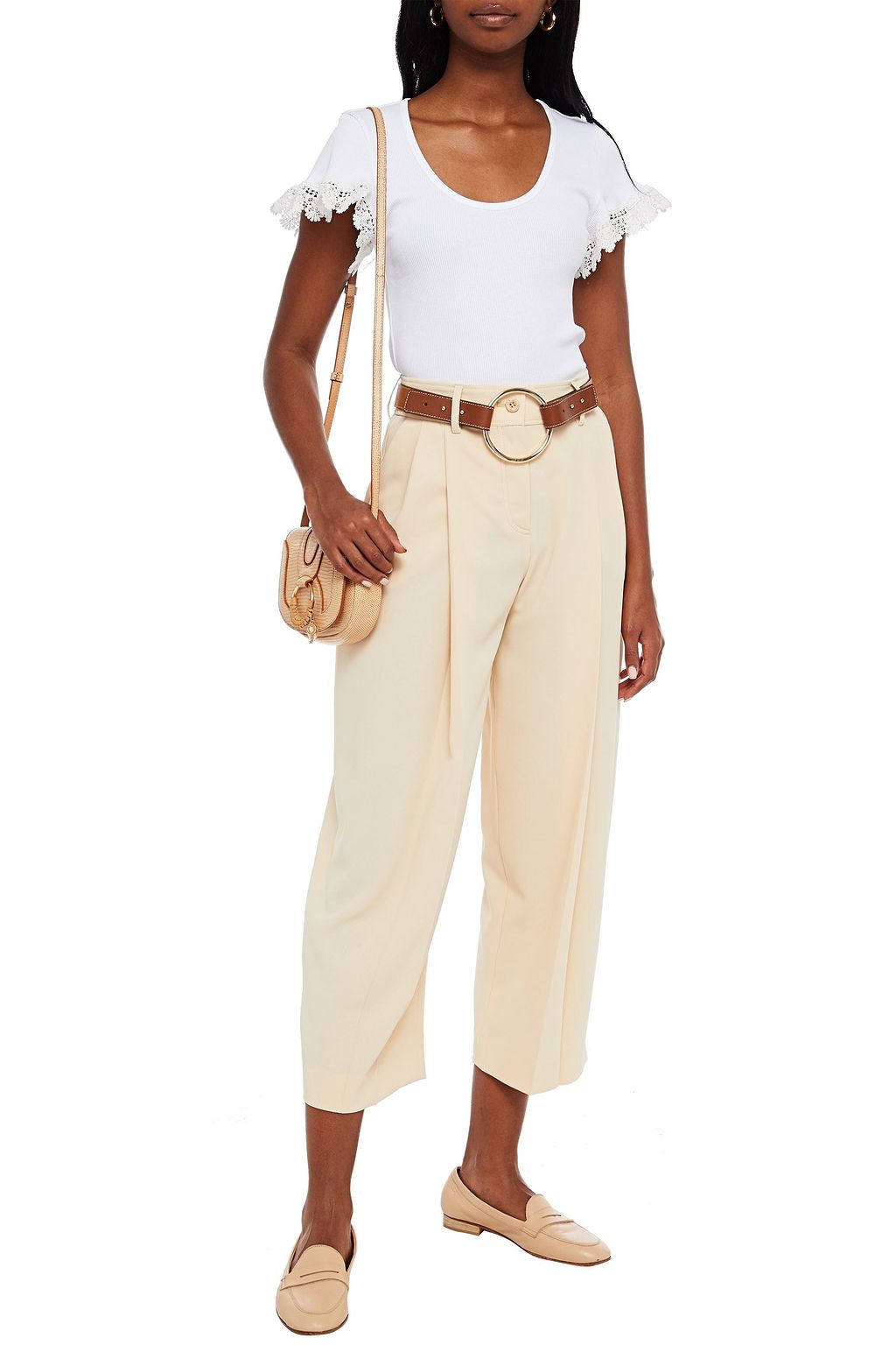 SEE BY CHLOÉ Lace-trimmed ruffled ribbed cotton top