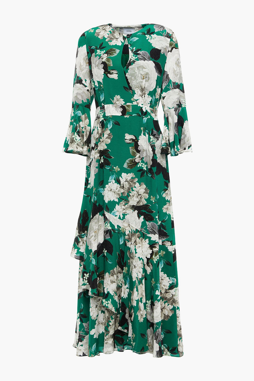 Erdem Woman Florence Wrap-effect Floral-print Silk Crepe De Chine Midi Dress Jade Size 8
