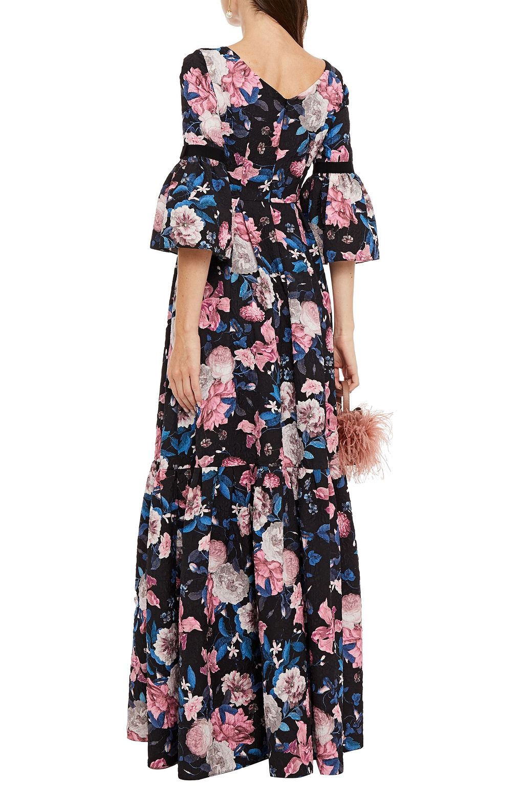 ERDEM Ali bow-embellished floral-print cloqué gown