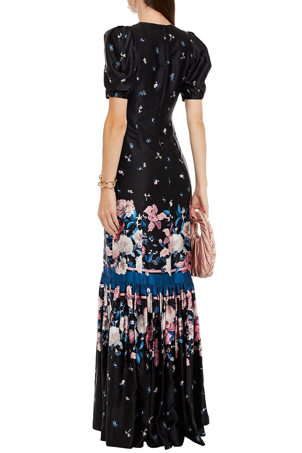 ERDEM Rosetta button-detailed floral-print silk-satin gown