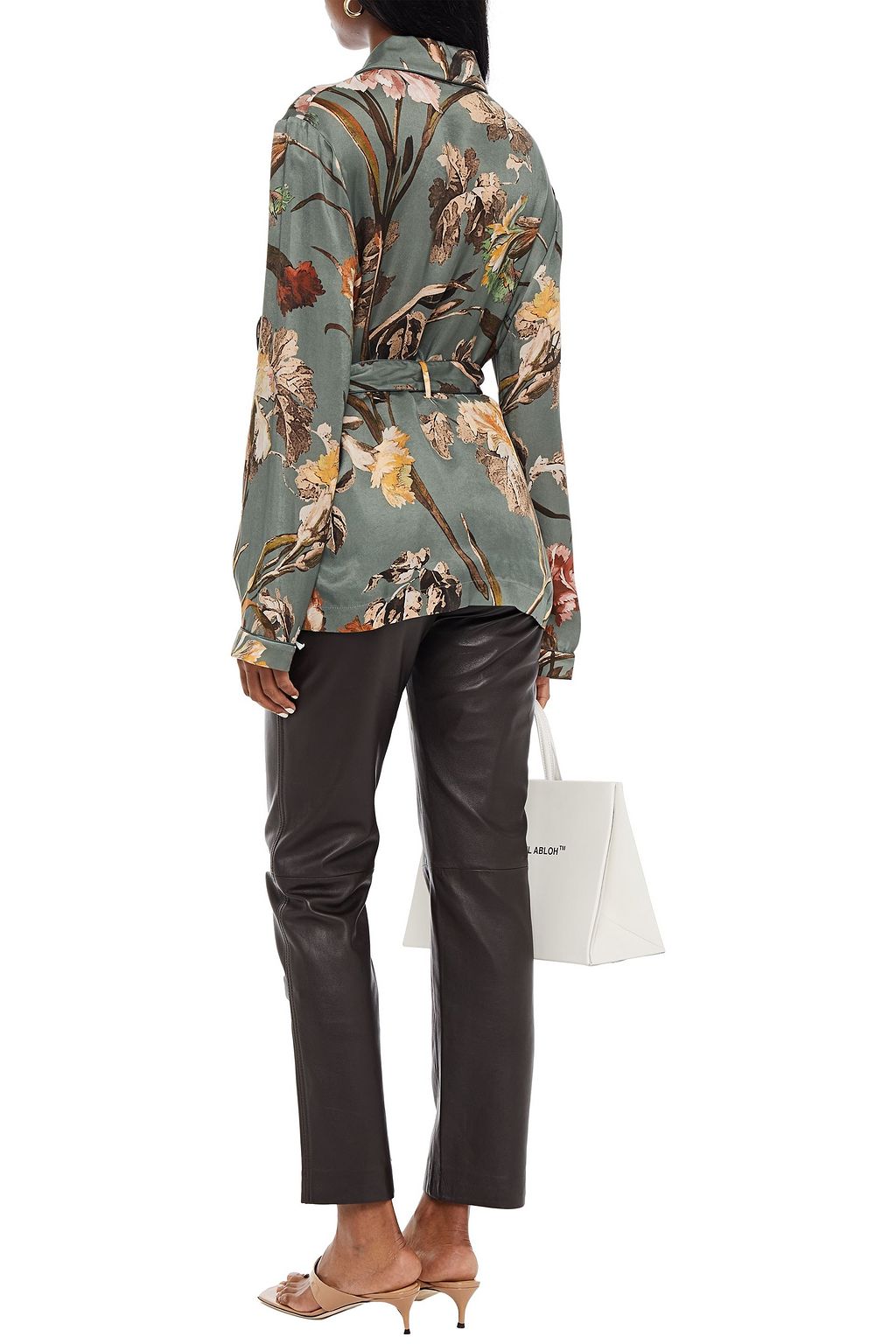 OFF-WHITE™ Belted floral-print cupro-satin shirt