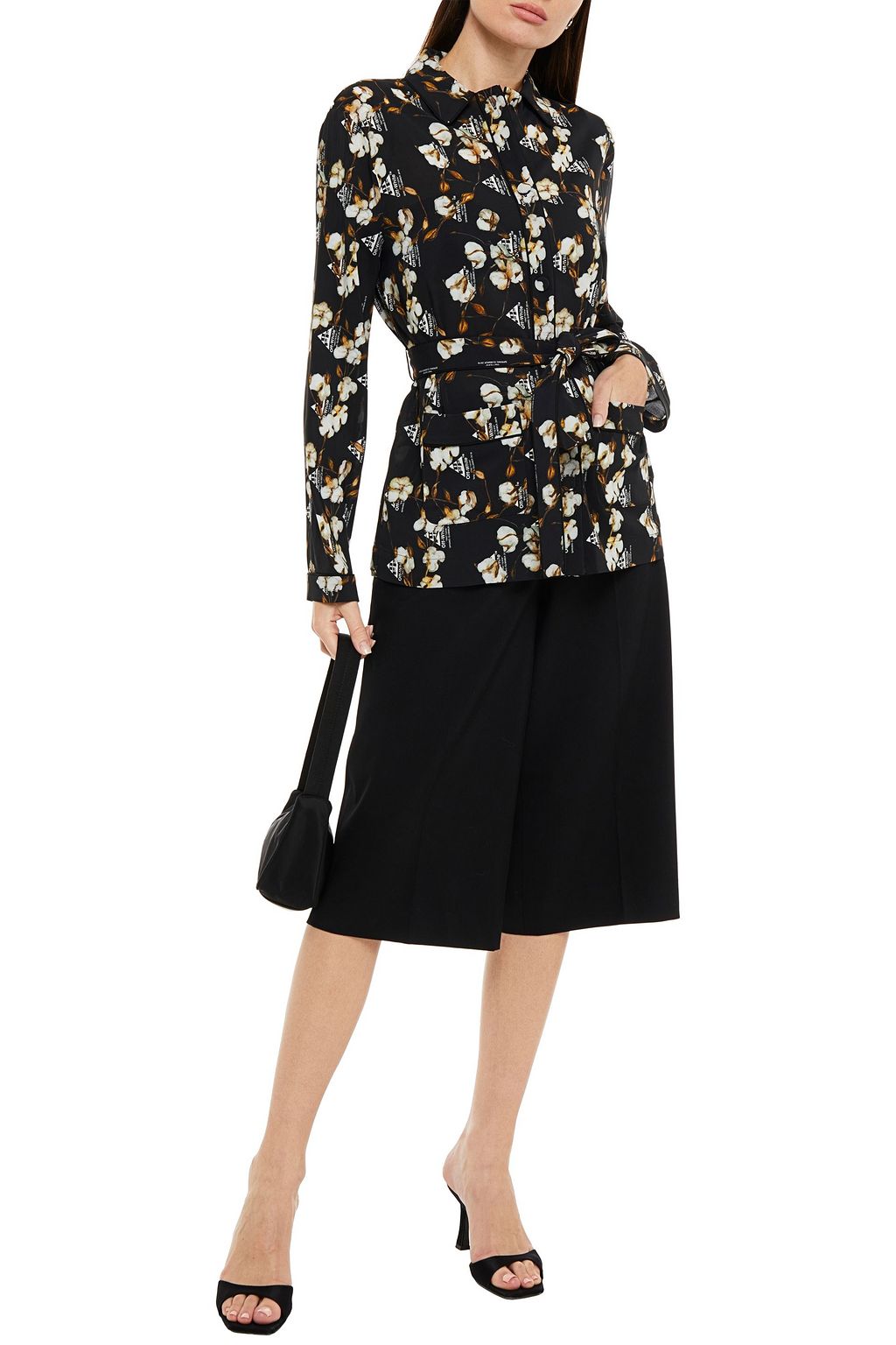 OFF-WHITE™ Belted printed crepe shirt