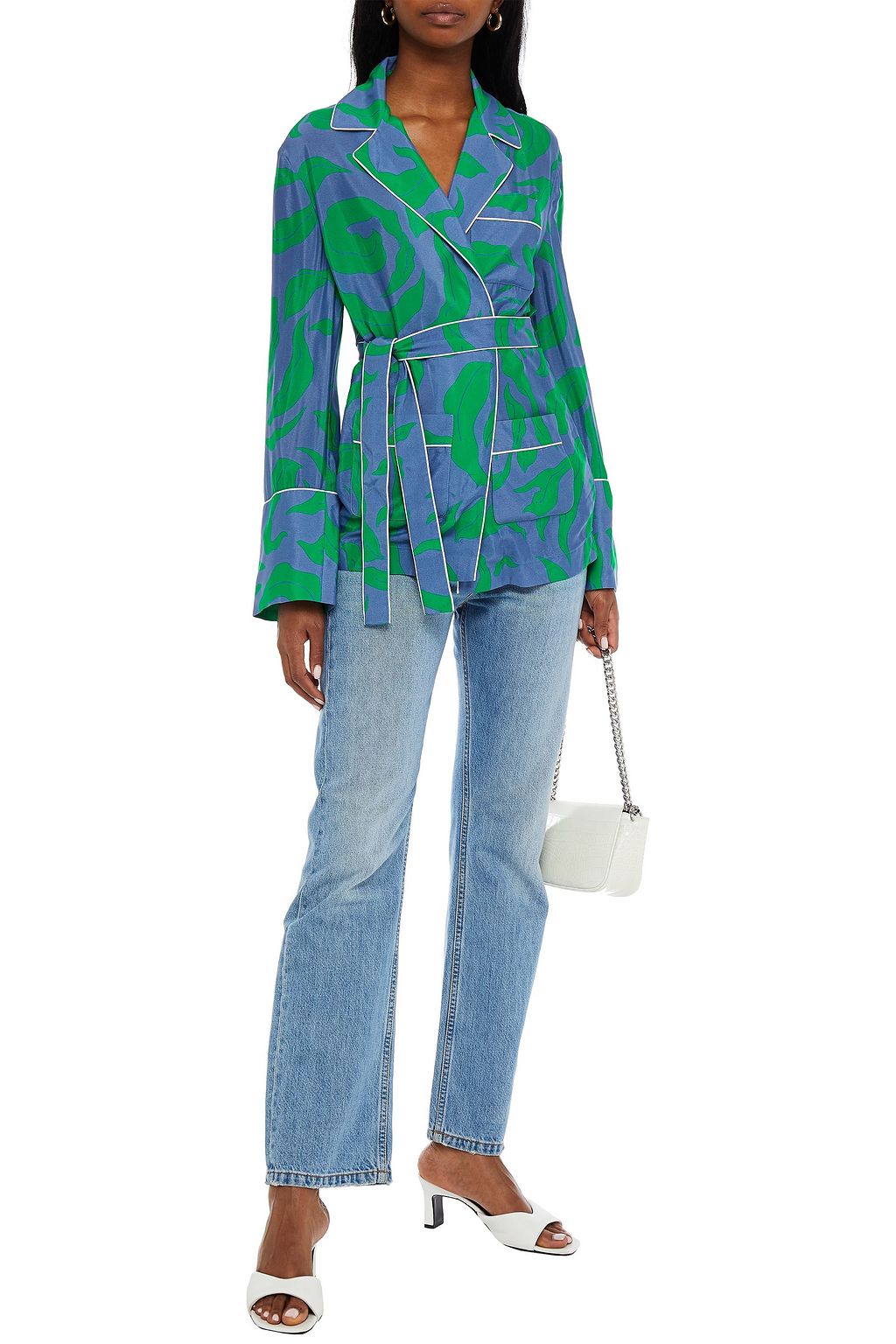 OFF-WHITE™ Printed crepe de chine wrap top