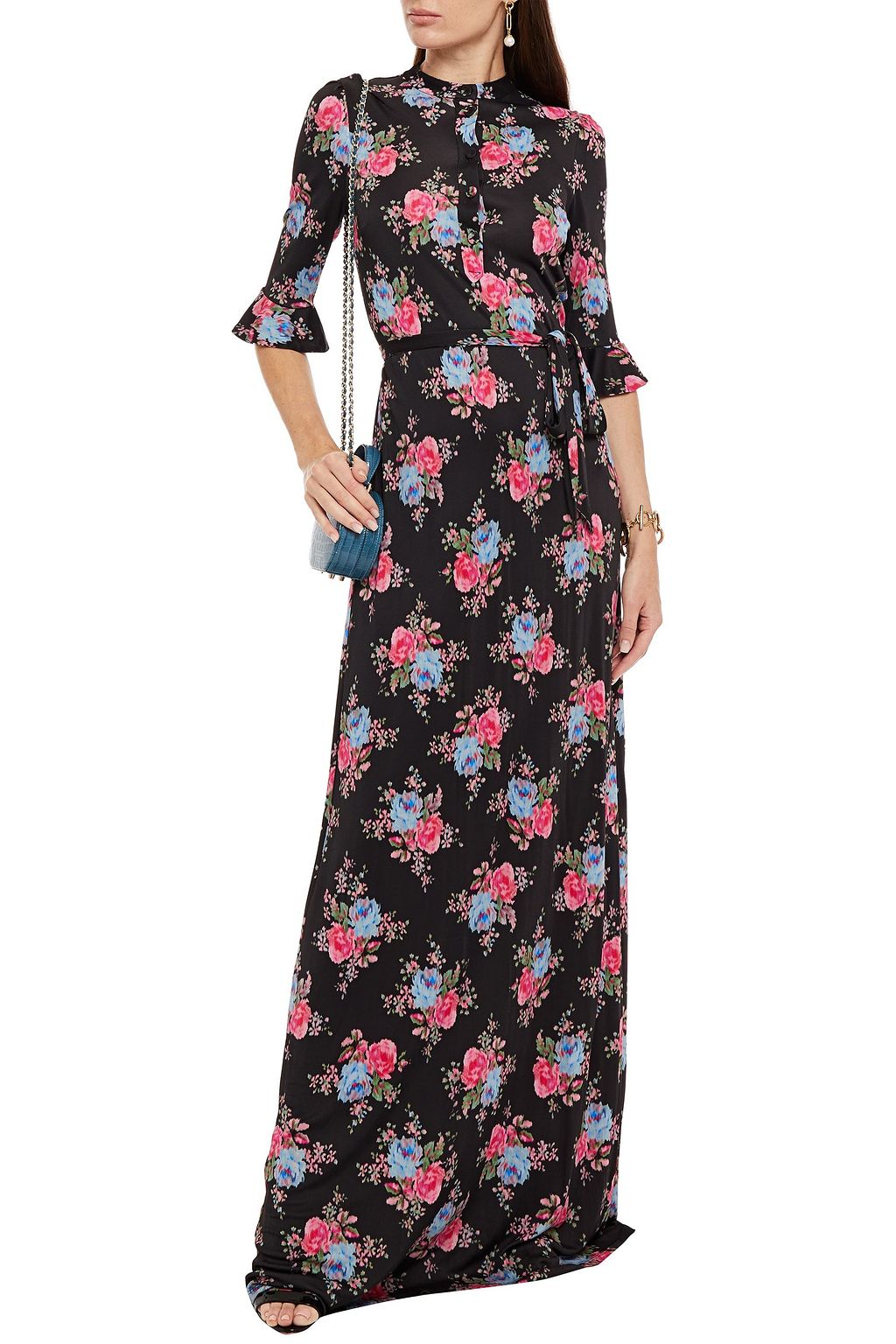 ERDEM Gracia belted floral-print jersey gown