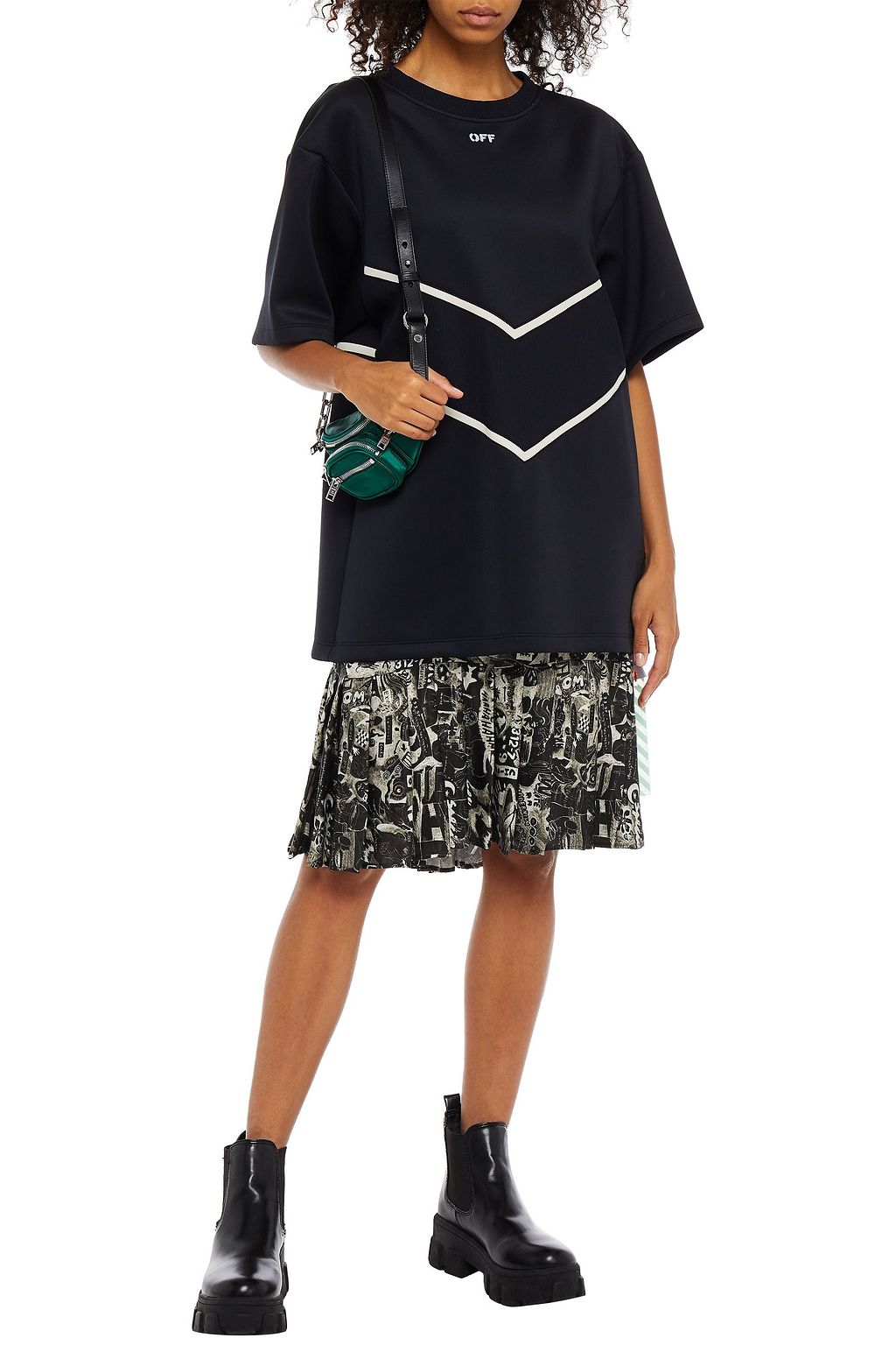 OFF-WHITE™ Layered printed twill and satin-jersey dress