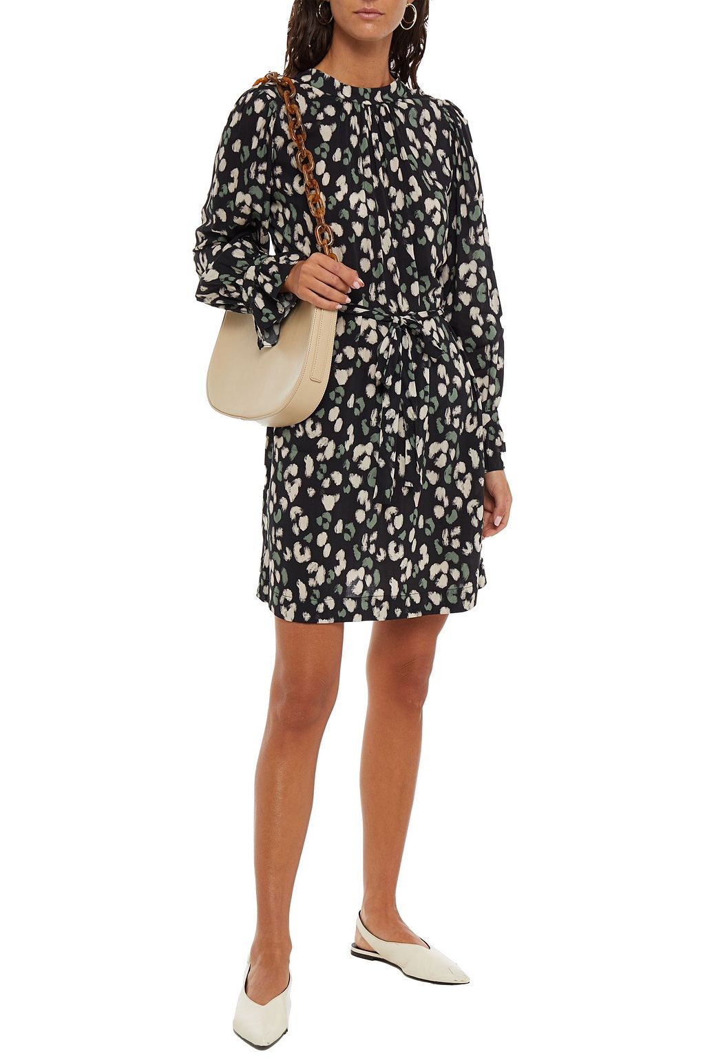 VELVET BY GRAHAM & SPENCER Gertrude belted leopard-print mousseline mini dress