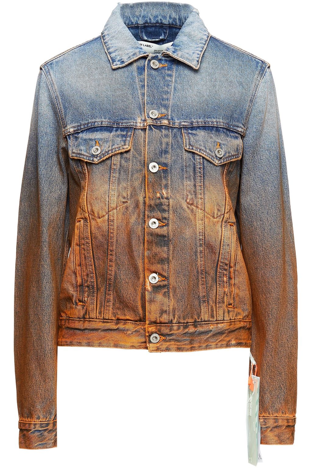 off white distressed denim jacket