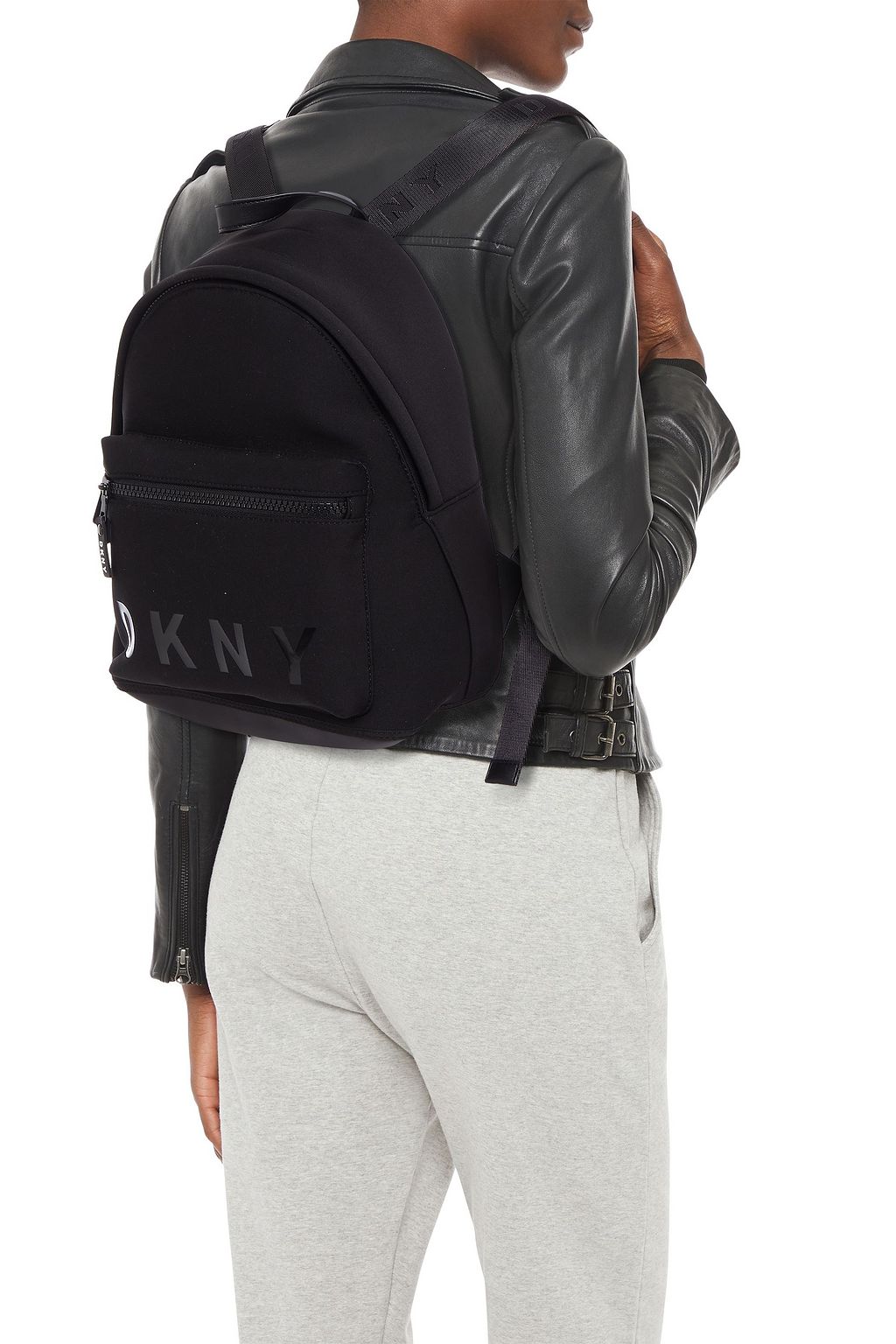 DKNY Faux leather-trimmed logo-print neoprene backpack