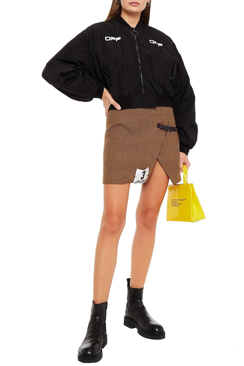 OFF-WHITE™ Appliquéd Prince of Wales checked twill mini wrap skirt