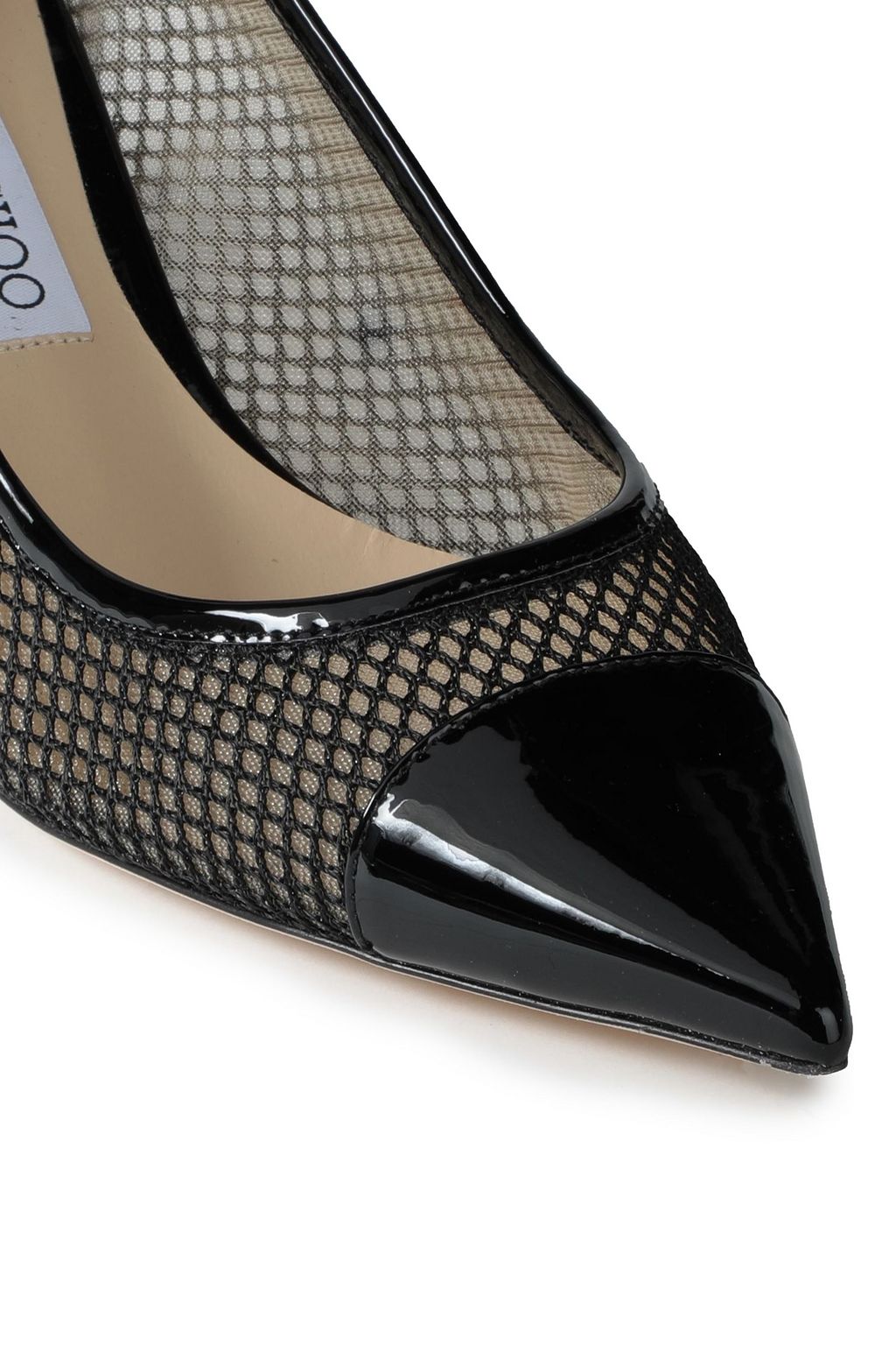JIMMY CHOO Amika 50 patent leather-trimmed mesh pumps