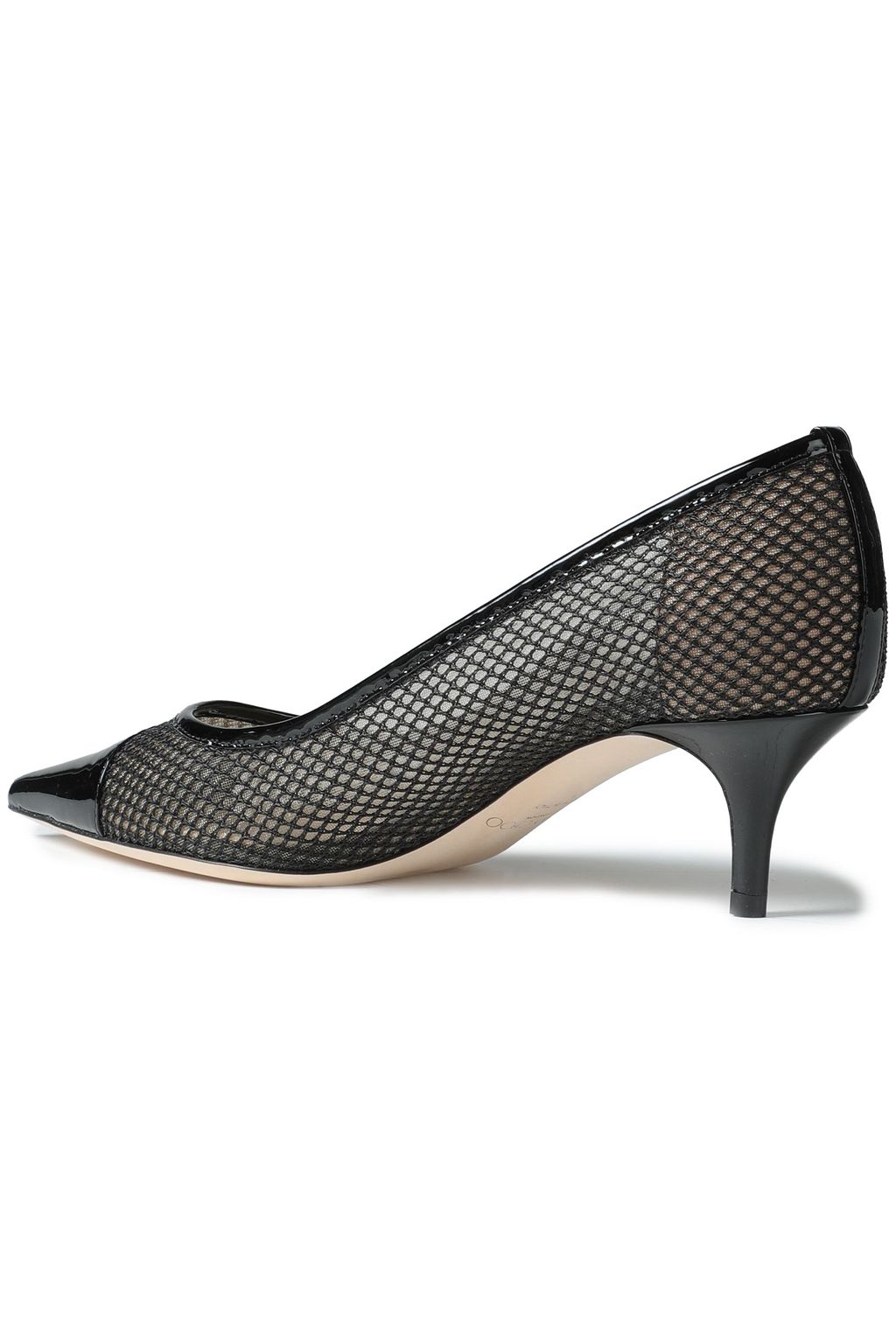 JIMMY CHOO Amika 50 patent leather-trimmed mesh pumps