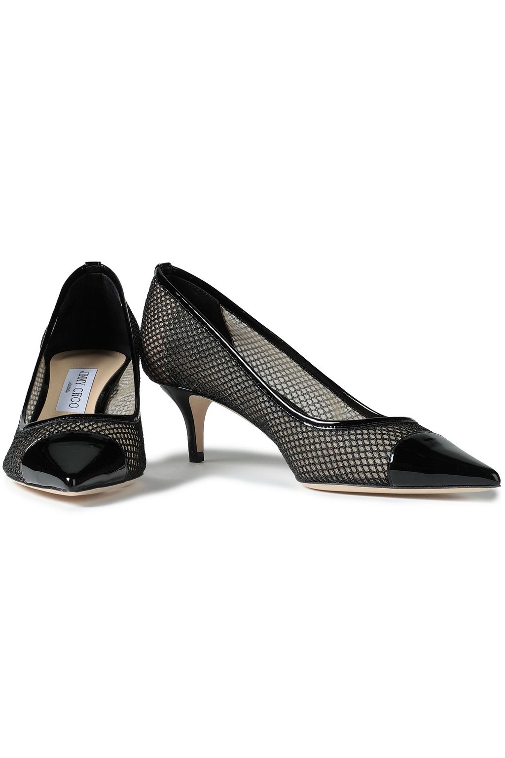 JIMMY CHOO Amika 50 patent leather-trimmed mesh pumps
