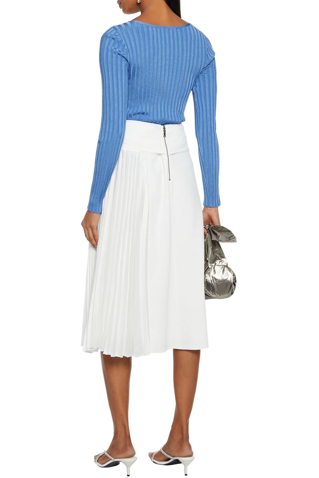 ALICE + OLIVIA Zabana wrap-effect pleated satin and crepe midi skirt