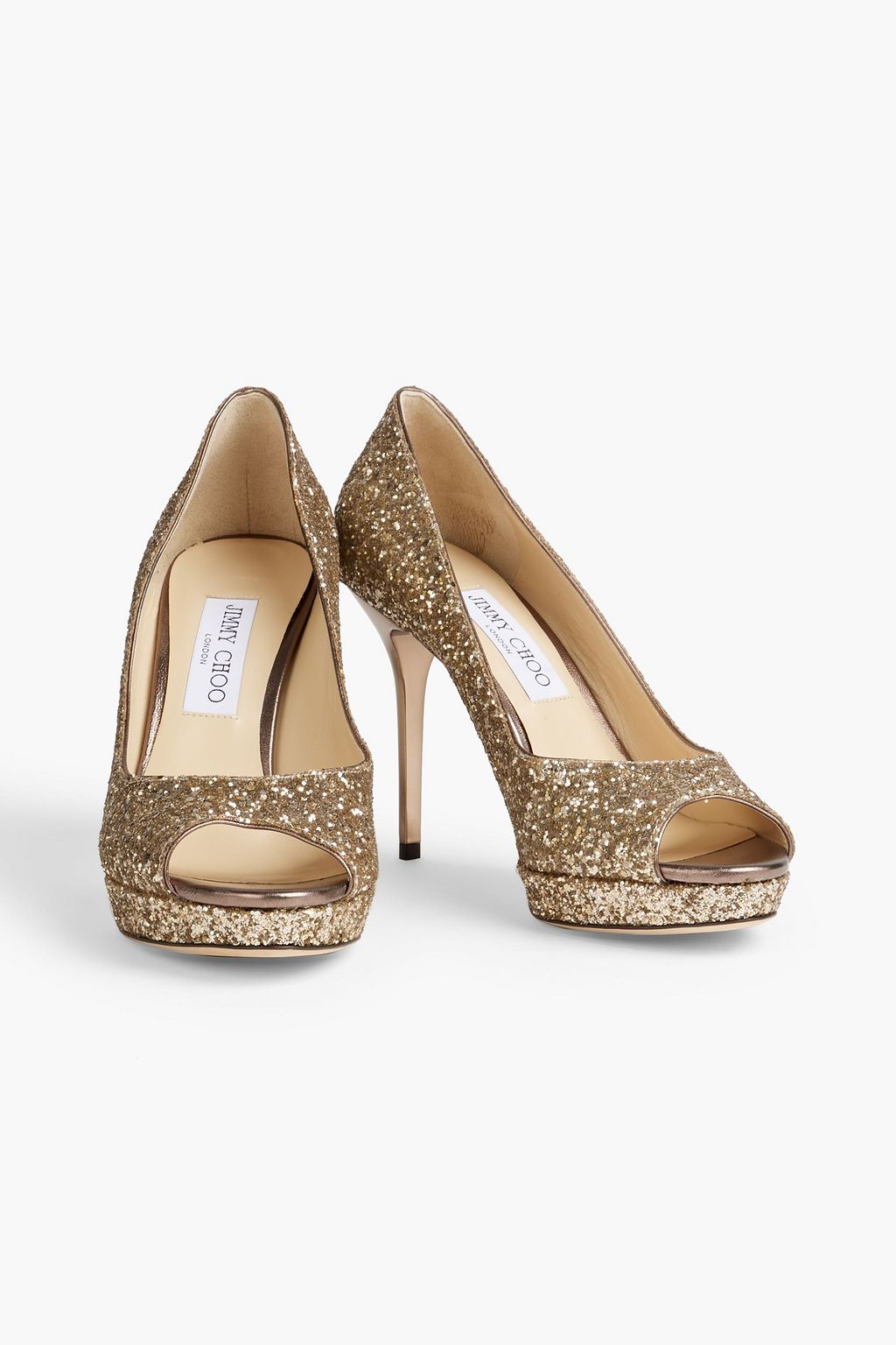 JIMMY CHOO Luna 100 glittered woven platform pumps THE