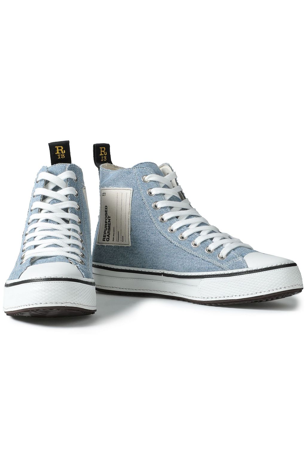 R13 Appliquéd denim high-top sneakers