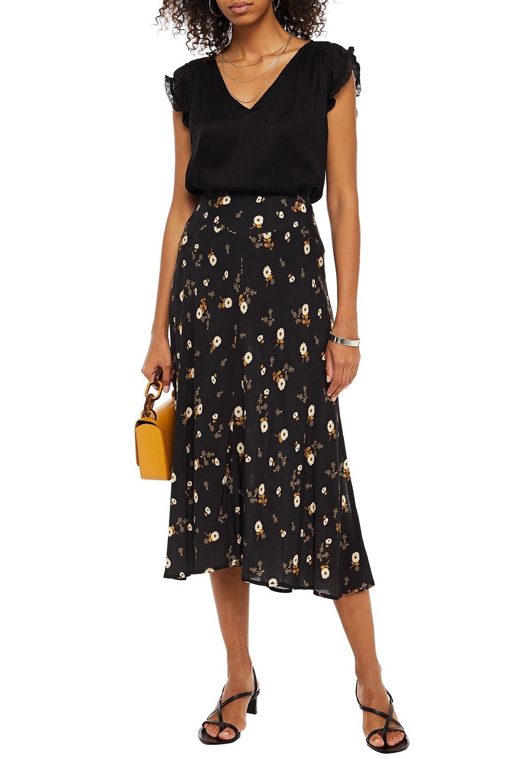 VELVET BY GRAHAM & SPENCER Willa floral-print crepe de chine midi skirt