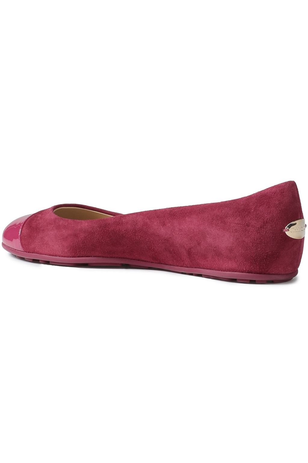 JIMMY CHOO Gaze patent-leather trimmed suede ballet flats