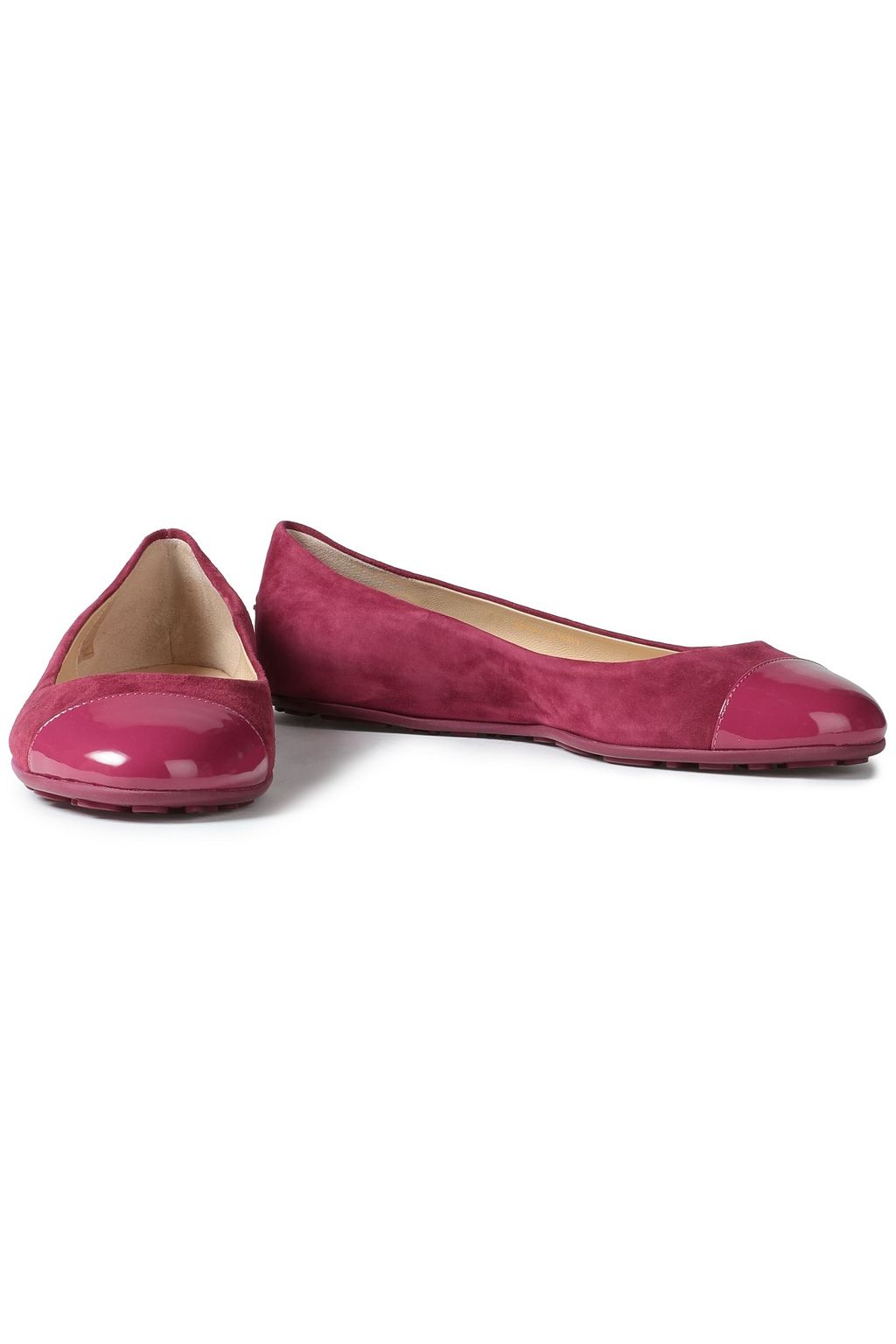 JIMMY CHOO Gaze patent-leather trimmed suede ballet flats