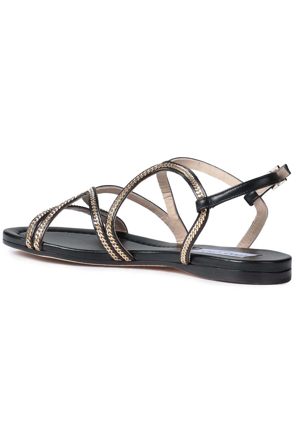 JIMMY CHOO Nickel chain-trimmed leather sandals
