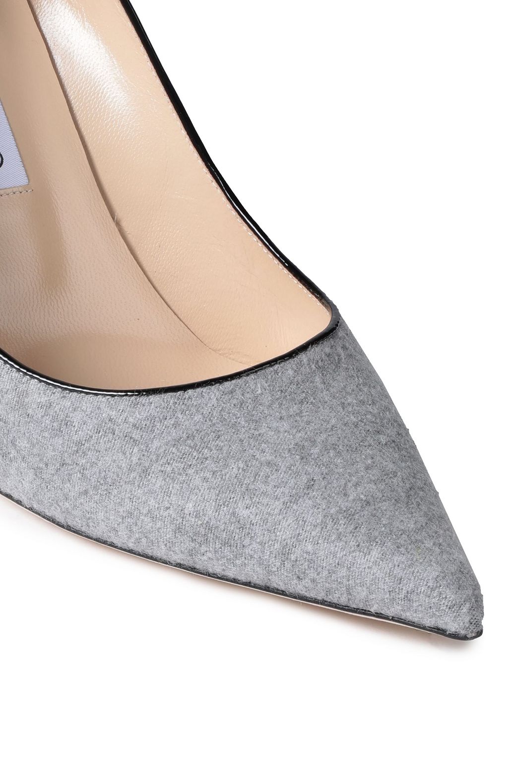 JIMMY CHOO Agnes leather-trimmed brushed mélange felt pumps