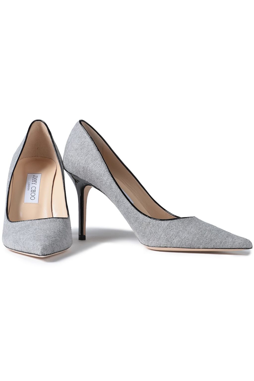 JIMMY CHOO Agnes leather-trimmed brushed mélange felt pumps
