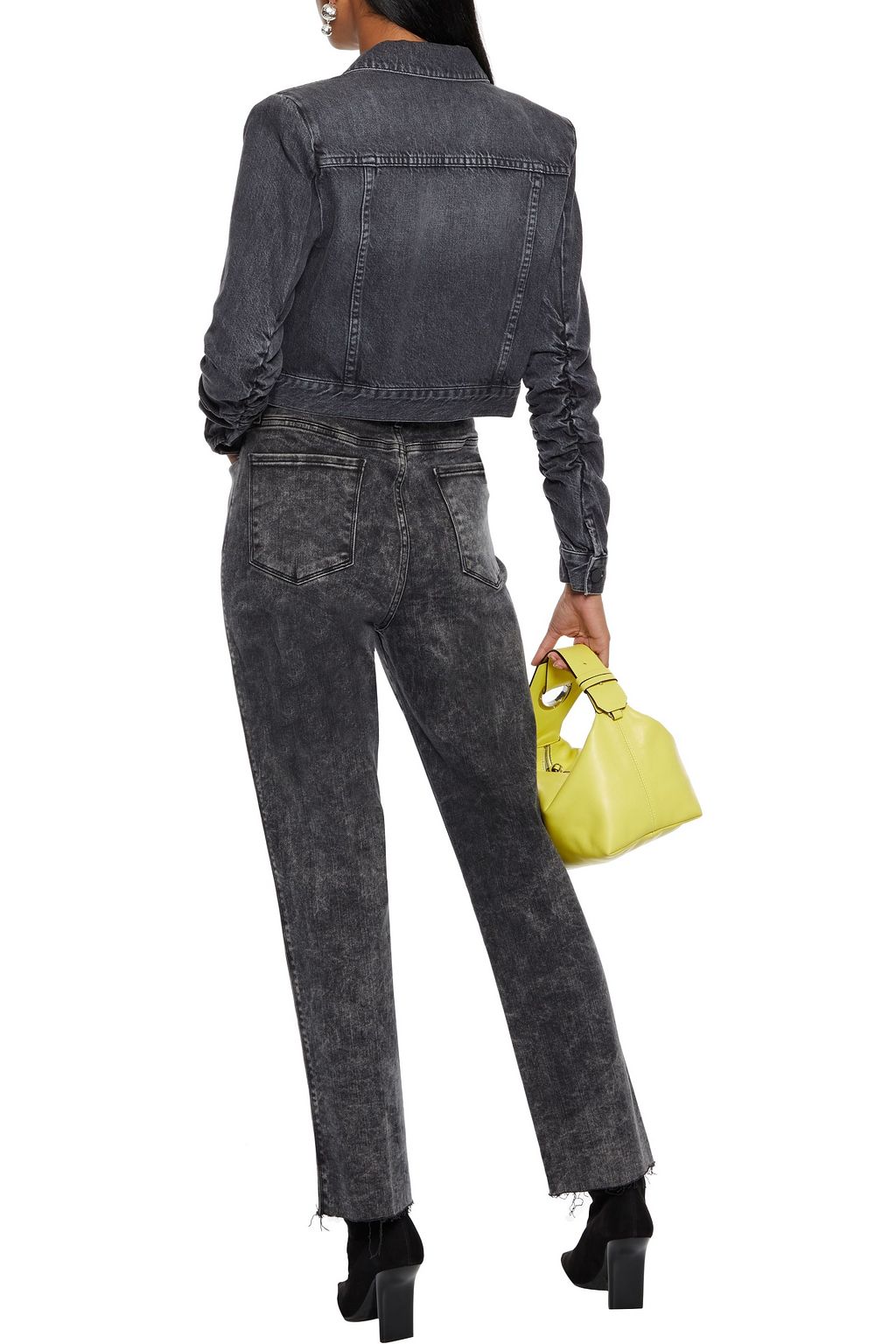 ALICE + OLIVIA Tinsley cropped ruched denim jacket